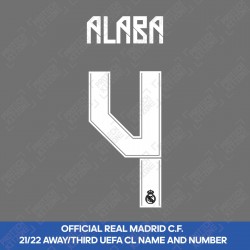 Alaba 4 (Official Real Madrid FC 2021/22 Away / Third Cup Competition Name and Numbering)